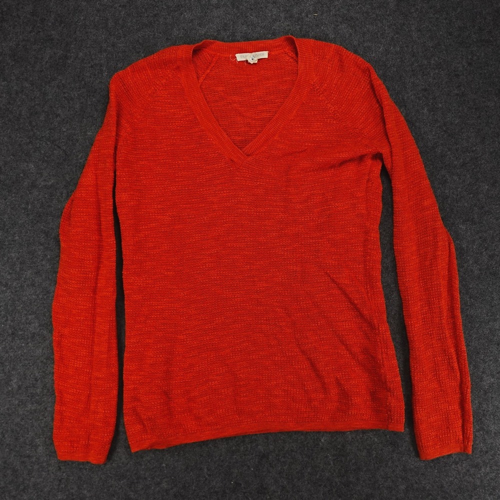 Eileen Fisher XS Red Linen Blend Knit V‎ Neck Long Sleeve Sweater Top
